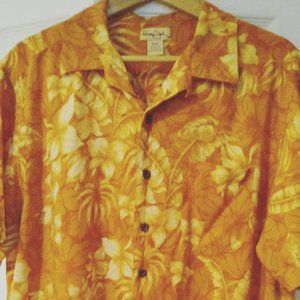 Panama Jack Hawaiian Button Up Orange White Floral Rayon Shirt Men’s Size XL